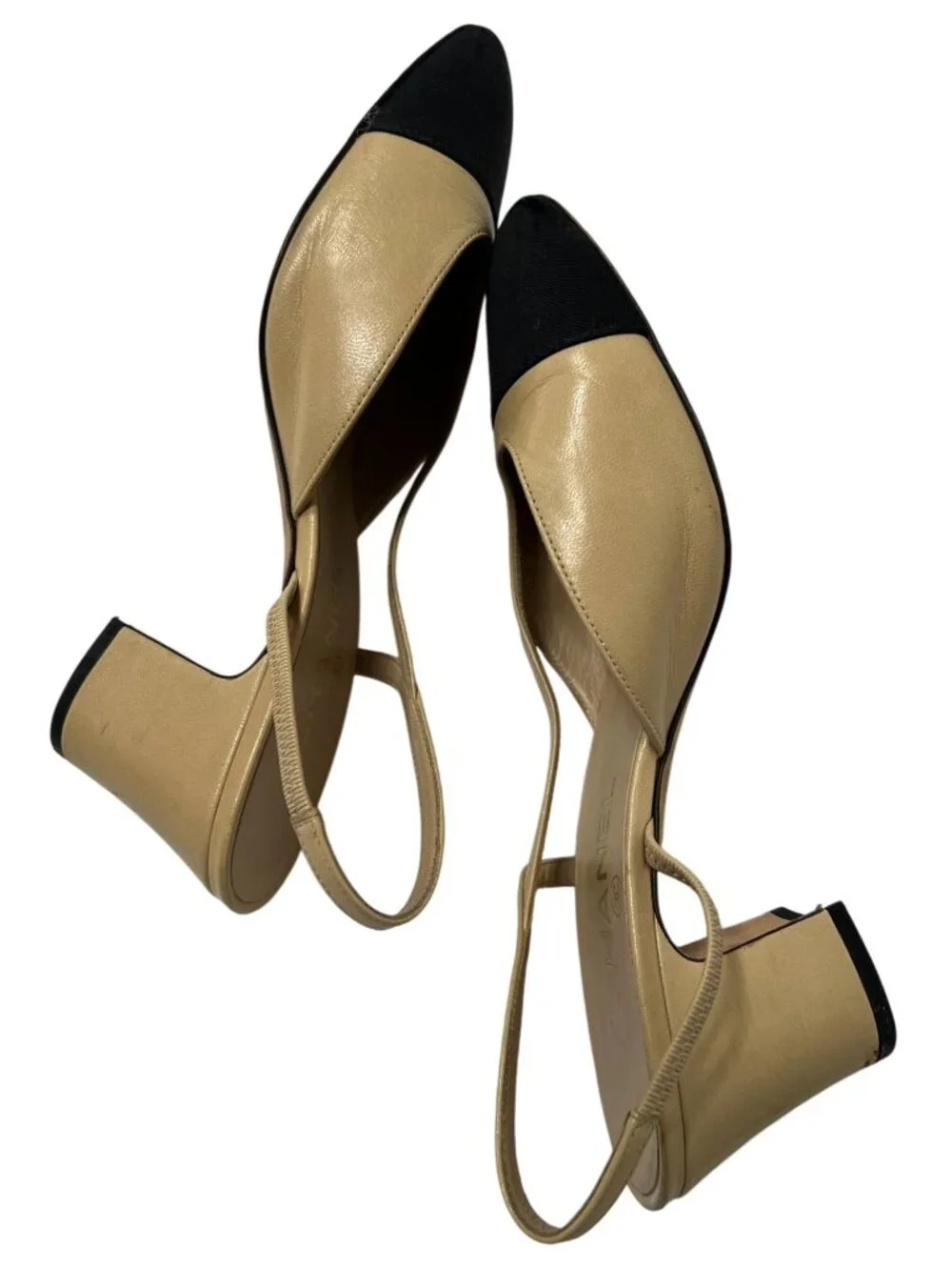 Chanel Slingbacks in Goatskin & Grosgrain Beige Black
